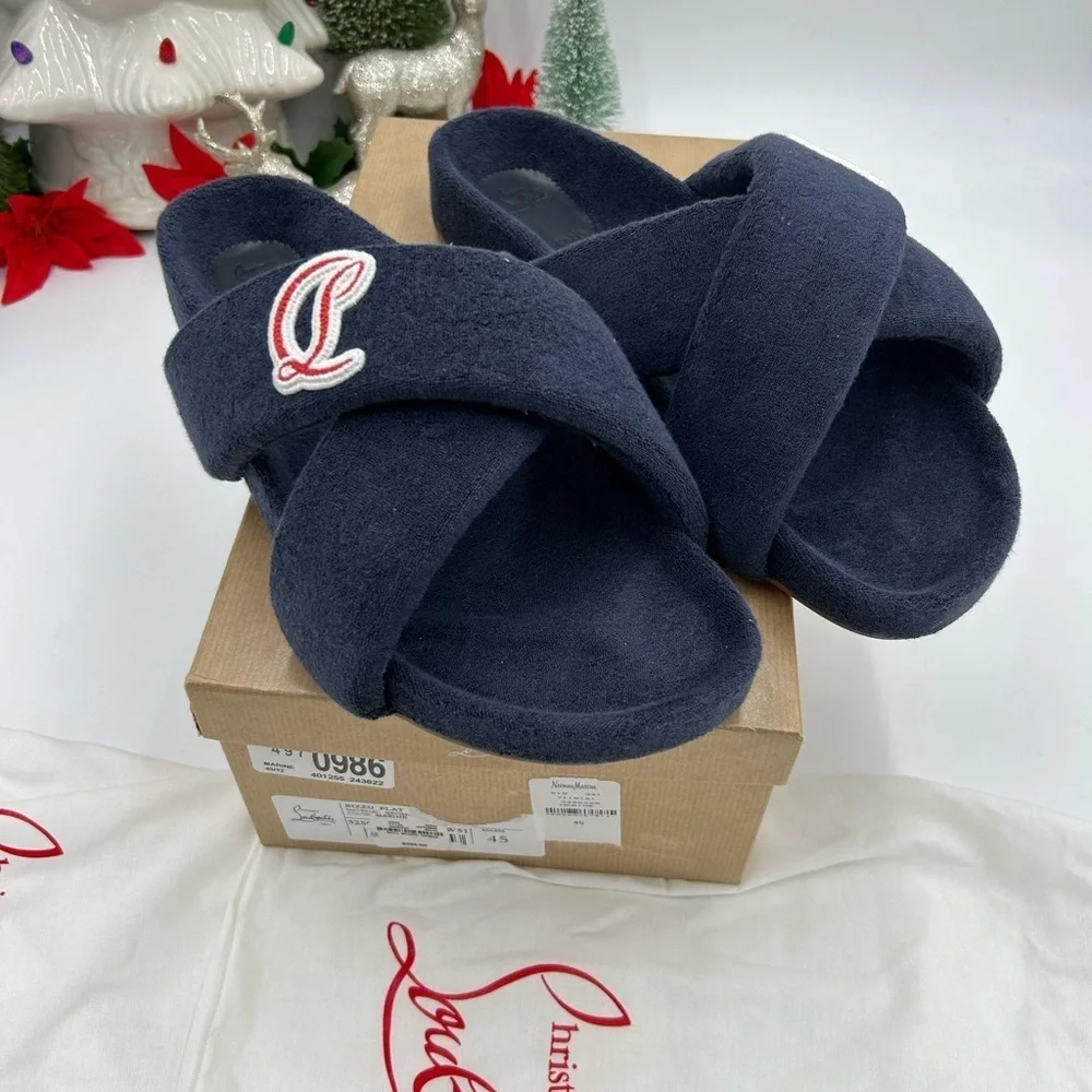 Men's Christian Louboutin BIZZU cross strap Terry cloth slide size 45